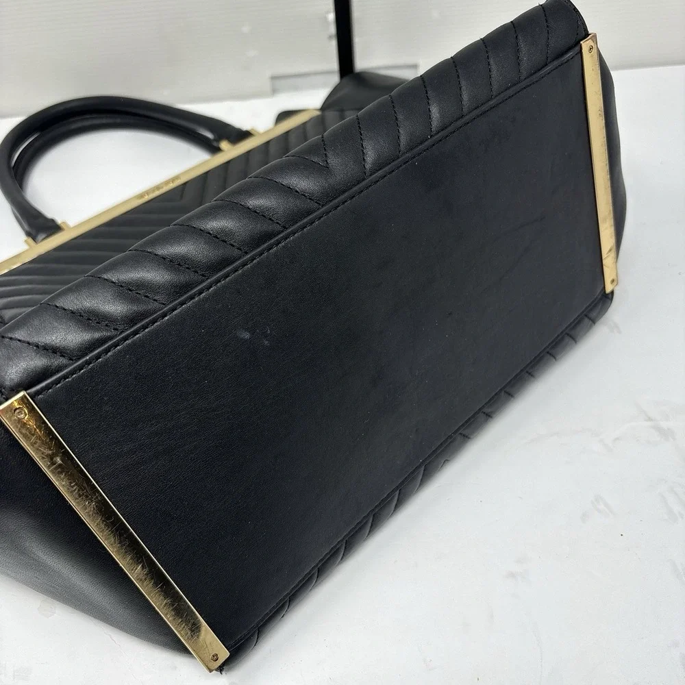 Michael Kors Black Chevron Quilted Leather Tote Satchel Gold Hardware Large